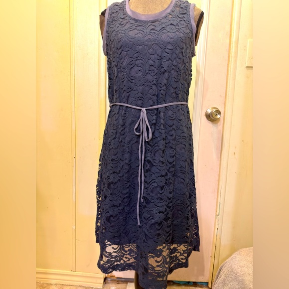 Simply Vera Dark Blue Lace Overlay Dress - Picture 1 of 5